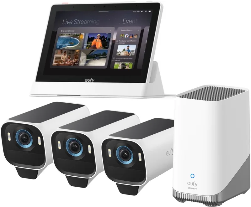 eufyCam S3 Pro MaxColor Vision 4K 3-Cam Set inclusief Homebase 3 + Smart Display E10 - Bundelvoordeel de eufy en Blanc – photo produit