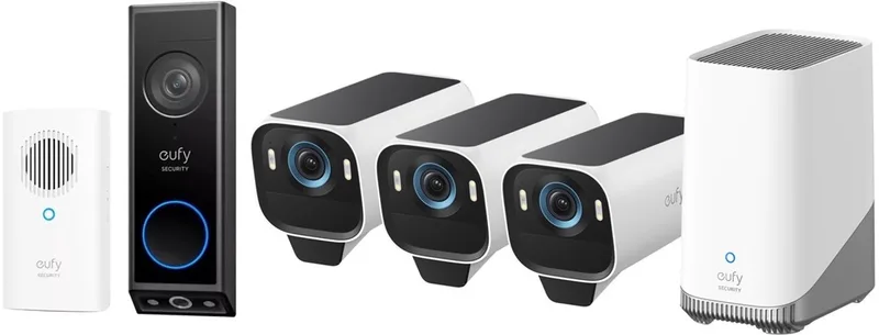 eufyCam S3 Pro MaxColor Vision 4K 3-Cam Set inclusief Homebase 3 + E340 2K Draadloze Video Deurbel Inclusief Chime - Bundelvoordeel de eufy en Blanc – photo produit