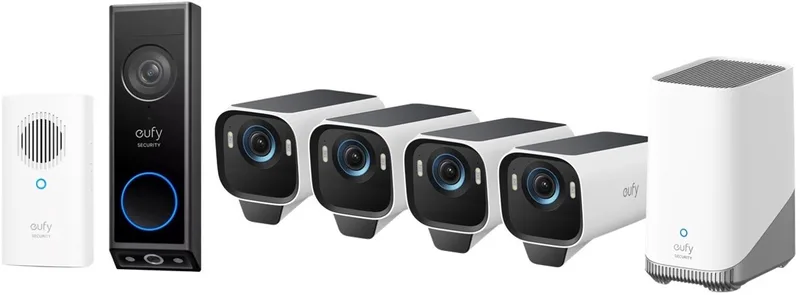 eufyCam S3 Pro MaxColor Vision 4K 4-Cam Set inclusief Homebase 3 + E340 2K Draadloze Video Deurbel Inclusief Chime - Bundelvoordeel de eufy en Blanc – photo produit