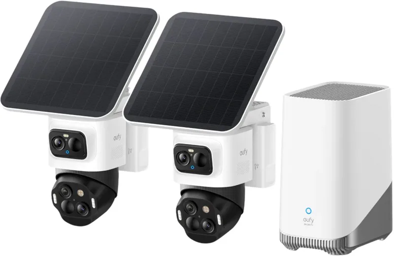 eufyCam S4 2-Cam Kit - 4K PTZ beveiligingscamera buiten - Triple lens bullet - 360° pan/tilt - 8x zoom - AI-tracking - HomeBase S380 - 16TB opslag van eufy in Zwart – productfoto