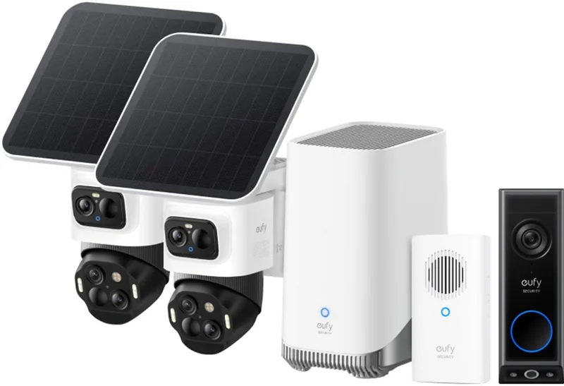 eufyCam S4 2-camera set - wit + eufy E340 2K Draadloze Video Deurbel met chime - Accu Zwart by eufy in White, Black – product photo