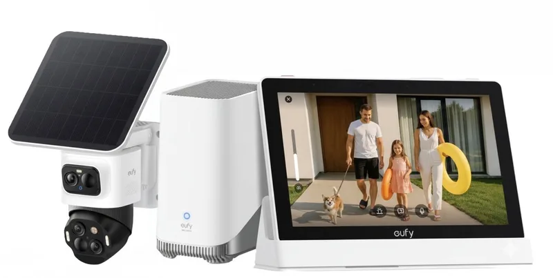 eufyCam S4 + eufy Security HomeBase 3 S380 basissysteem + eufy E10 Smart Display-Slimme Home Hub by eufy in White, Black – product photo