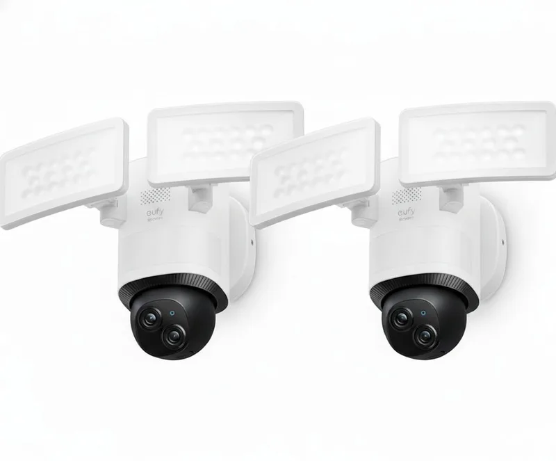 Floodlight Camera E340 – 2 pack – Floodlight Cam- 360° Pan & Tilt – 3K-resolutie – 2000 Lumen – AI-bewegingsdetectie – 24/7 opname – Dual-band Wi-Fi – IP65 waterdicht by eufy in Black, White – product photo