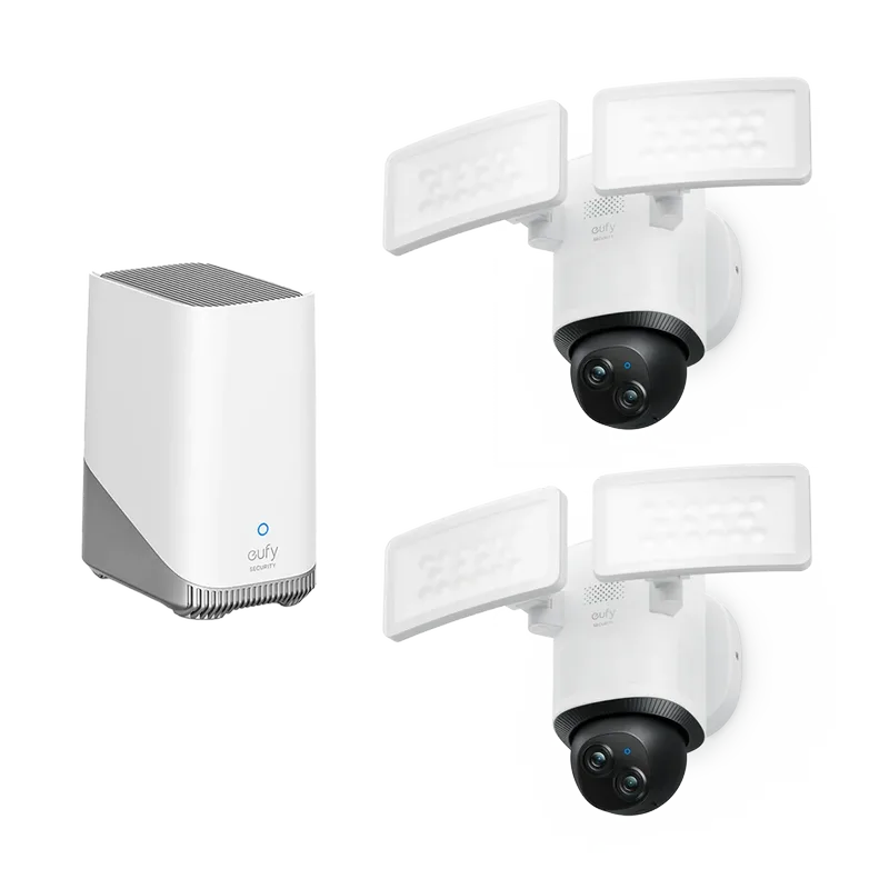 Floodlight Camera E340 (2-Pack) + HomeBase 3 White de eufy – photo produit