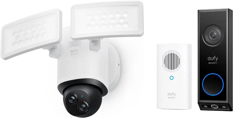 Floodlight Camera E340 + eufy Security E340 Video Deurbel met Chime van eufy in 1*Wit + 1*Zwart – productfoto