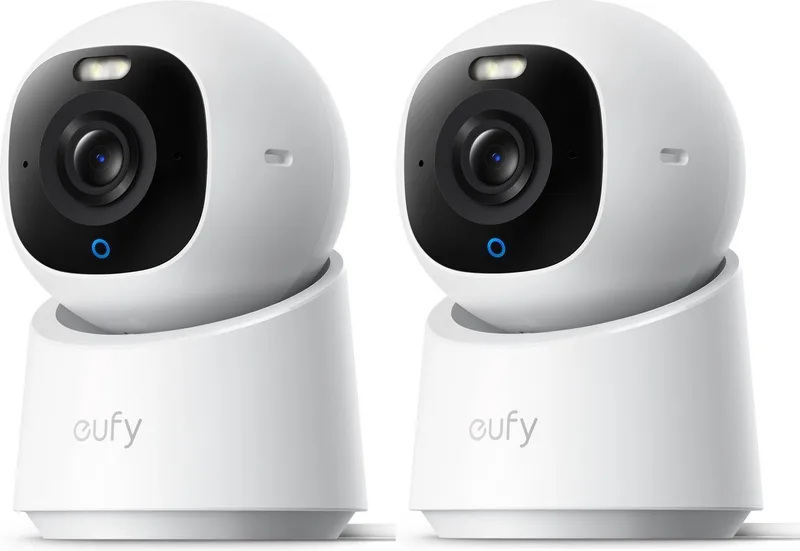 Indoor camera E30 2 stuks – Indoor Cam - 4K UHD – Pan & Tilt – AI Mens- en Huisdierdetectie – Kleurennachtzicht – Compatibel met Apple HomeKit – Tweewegcommunicatie – Lokale Opslag – Geen Abonnementskosten by eufy in White – product photo