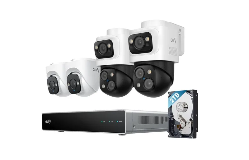 IP-Überwachungskamera eufy PoE NVR Security System S4 Max, 3-Linsen Bullet-PTZ-Kameras (4-tlg., 4*PoE NVR Security System S4 Max, KI Auto-Framing&Tracking, Farbnachtsicht, Stroboskop) fra eufy – produktbillede