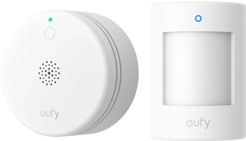 Motion Sensor E20 + eufy Smoke Sensor E10 eufy Smoke Sensor E10, Accurate Fire Alerts, Ultra-Compact 70mm Design, Extended 5-Year Battery Life, Long Communication Range, Currently compatible with Homebase 3 and Homebase Pro van eufy in Wit e10+e20 – productfoto