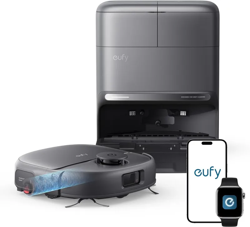 Nieuw 2026 Robotstofzuiger met Dweil C28 Omni - HydroJet-zelfreinigende Dweilrol - Upgrade van X10 Pro - 15.000Pa Zuigkracht - Alles-in-1 Station - Automatisch Dweilen en Drogen - AI-obstakeldetectie van eufy in Zwart – productfoto