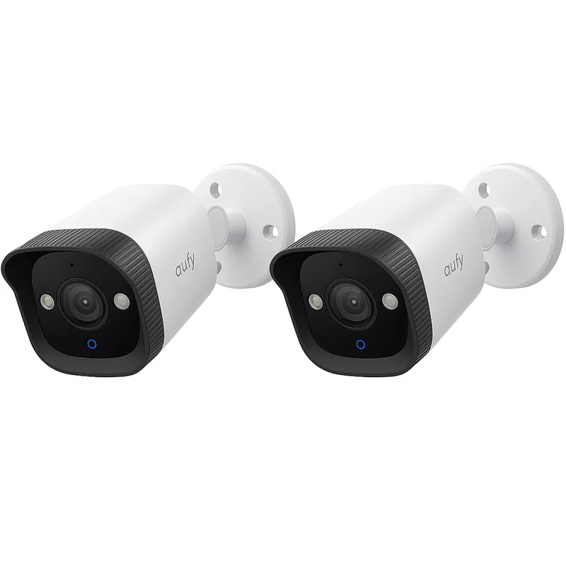 PoE Bullet CCTV Camera E40 Add-On 2-pack, Wired Outdoor Surveillance, 4K UHD, 122° FOV, F1.6 Color Night Vision, 24/7 Recording, Person/Vehicle/Pet AI Detection, Red & Blue Lights, IP67 by eufy in Black, White – product photo