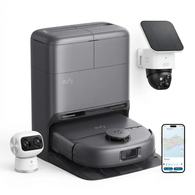 Robot Vacuum Omni C28 + SoloCam S340 + Indoor Cam S350 de eufy – photo produit