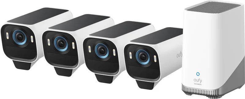 S3 Pro Beveiligingscamera 4 - Pack + HomeBase 3 - Security Camera System - 4K Resolutie - AI Bewegingdetectie - Nachtzicht - Weerbestendig - Draadloos by eufy in White – product photo