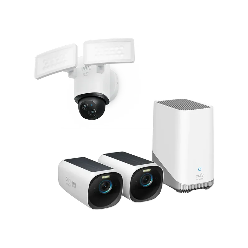 S330 (eufyCam 3) + Floodlight Camera E340 Classic von eufy – Produktfoto