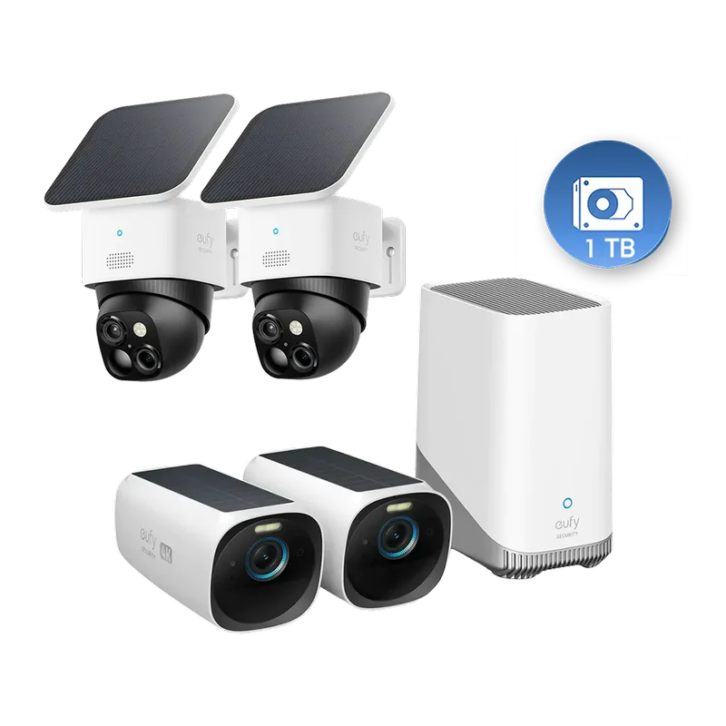 S330 (eufyCam 3) + SoloCam S340 (2-Pack) + 1 TB Hard Drive bundle de eufy – photo produit