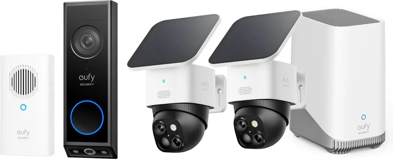 S340 SoloCam 2-pack + Homebase 3 + E340 deurbel incl Gong- Bundelvoordeel by eufy in Wit + HB3 + E340 – product photo