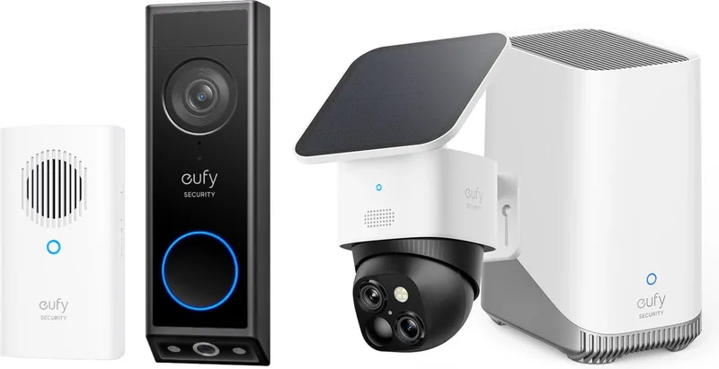 S340 SoloCam - 360° buitencamera + HomeBase 3 + E340 deurbel incl Gong- Bundelvoordeel van eufy in Wit + HB3 + E340 – productfoto