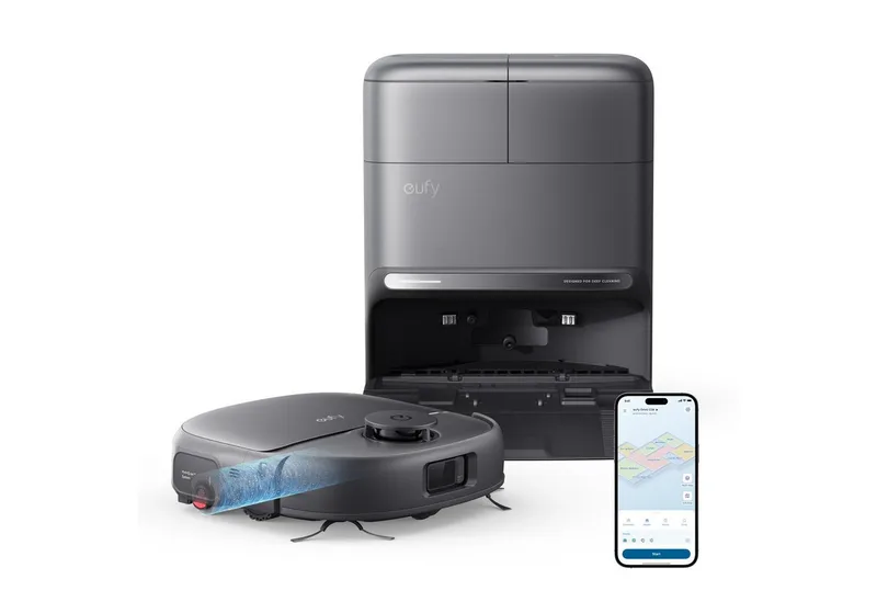Saugroboter C28 15000 Pa Turbo-Saugkraft,50°C-Heißlufttrocknung, 60 W, mit Beutel, HydroJet delbstreinigende Wischrolle, Omni-Station, Anti-Verwicklung de eufy en Noir – photo produit