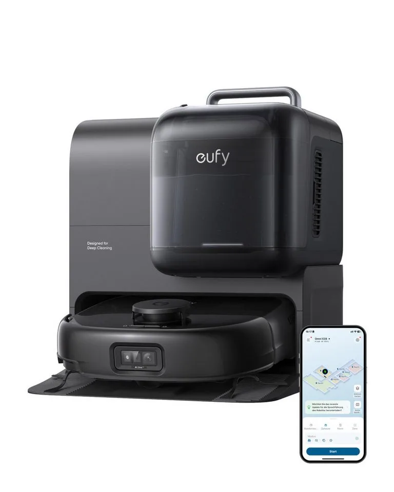 Saugroboter Omni E28 HydroJet Tiefenreinigers,20000pa, mit Beutel, mit Wischfunktion, All-in-One-Station, App Control van eufy in Zwart – productfoto