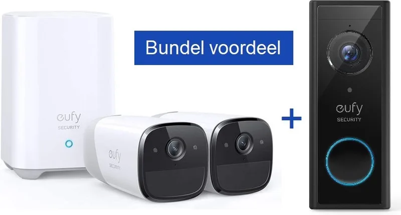 security-EufyCam 2 Pro - 2 beveiligingscamera's + Eufy Video Deurbel 2K Ultra HD - inclusief homebase - bundelvoordeel de eufy en Wit + Deurbel – photo produit