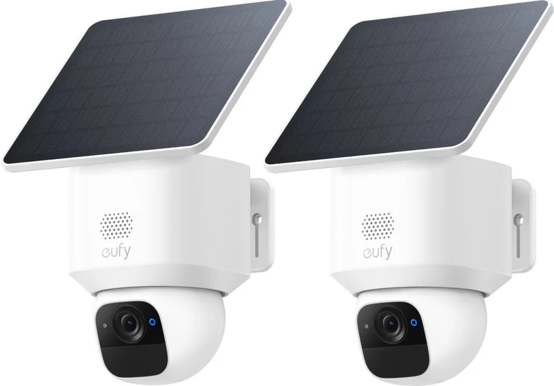 Solo Camera E30 2 stuks – SoloCam - 2K HD-resolutie – 360° Pan & 70° Tilt – AI Auto Lock en Tracking – Zonne-energie met SolarPlus™ Technologie – Geen Abonnementskosten – Draadloze Beveiligingscamera by eufy in White – product photo