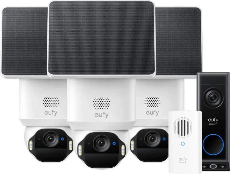 SoloCam E42 3-Pack + Video Doorbell E340 + Chime fra eufy – produktbillede