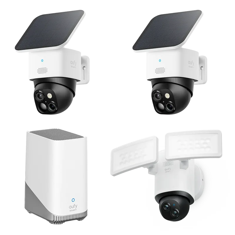 SoloCam S340 (2-Pack) + Floodlight Camera E340 + HomeBase S380 bundle de eufy – photo produit