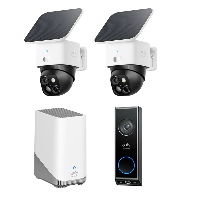 SoloCam S340 (2-Pack) + Video Doorbell E340 + HomeBase S380 bundle van eufy – productfoto