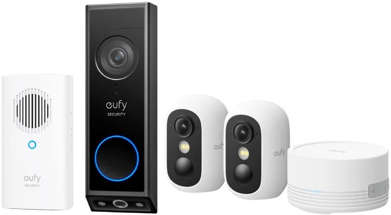 Video Deurbel E340 met Chime + eufyCam C35 - Incl. 2 Camera, HomeBase Mini – Beveiligingsset – Voordeelbundel de eufy en Wit E340 – photo produit