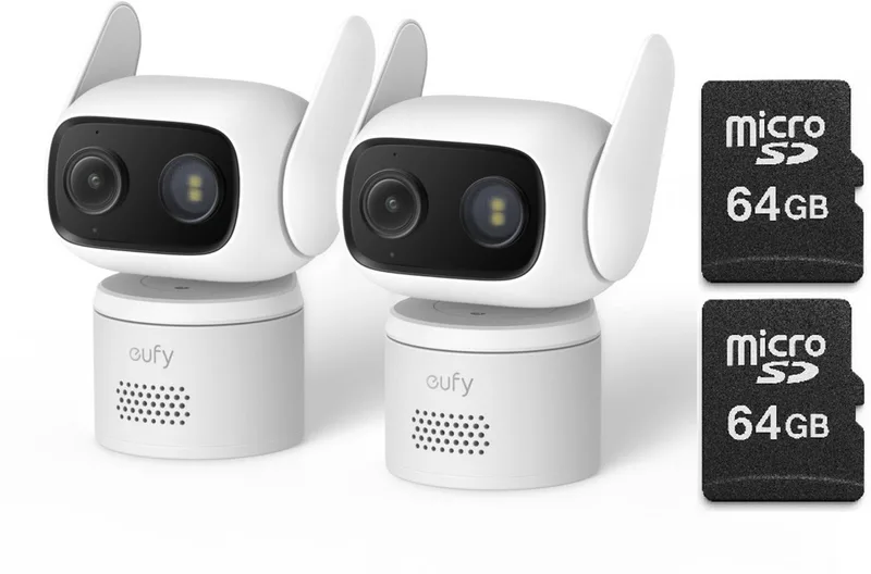 WiredCam C31 2 - Cam Pack IP-beveiligingscamera - Binnen & buiten - 1080 x 1920 Pixels + 2x MicroSDXC 64GB by eufy in Wit + SD – product photo