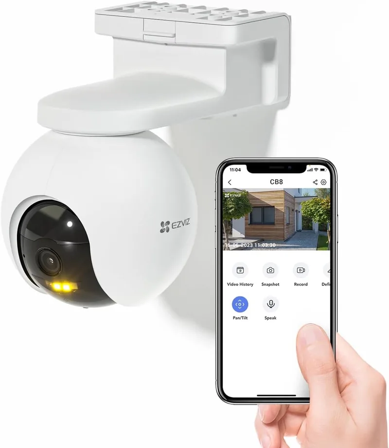 CB8 2K Security Camera Outdoor Wifi Wireless on Batteries, Battery 10400mAh, Intelligent Tracking, Personal Detection, Color Night Vision, Two-Way Audio, Siren, Type C von EZVIZ in Weiß – Produktfoto