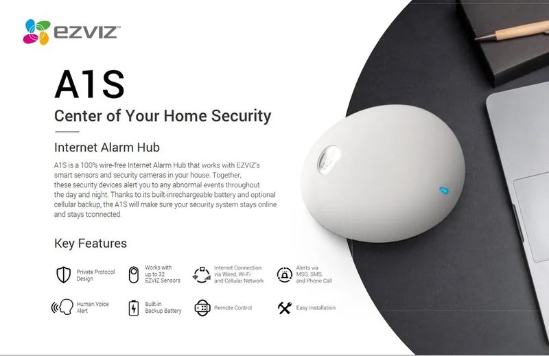 CS-A1S-32W A1S Smart Home Internet Alarm Hub Alarmsysteem - WiFi/LAN & 4G - 32 Sensoren - 100% Draadloos - Werkt met Alexa en Google Home by EZVIZ in White – product photo
