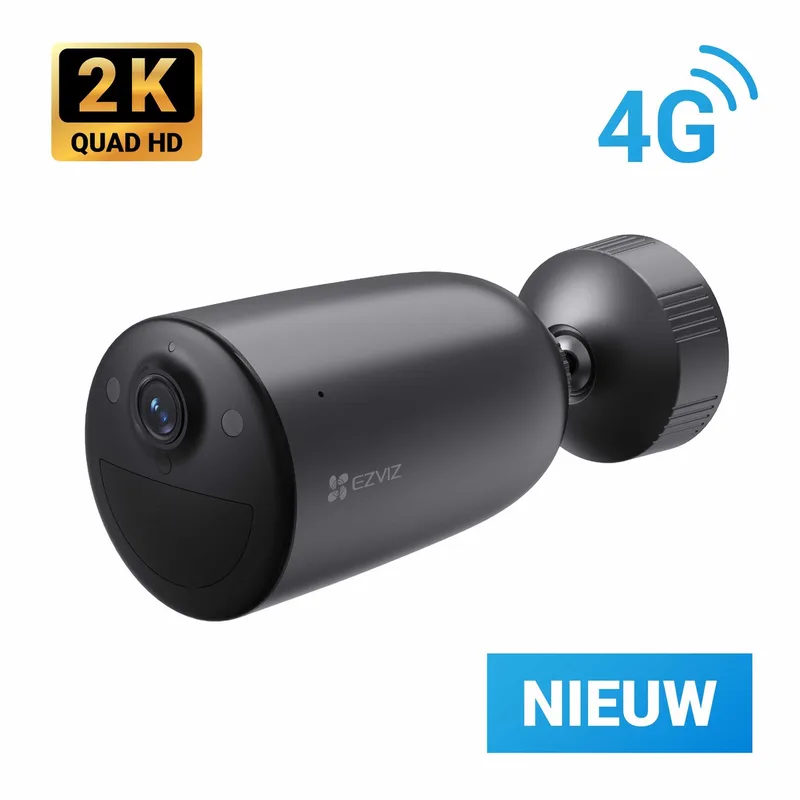EB3 4G - Draadloze Beveiligingscamera Buiten - Nachtzicht, AI Detectie & Weerbestendig - 2K Resolutie - Werkt met Google Assistant & Alexa från EZVIZ i Svart – produktbild