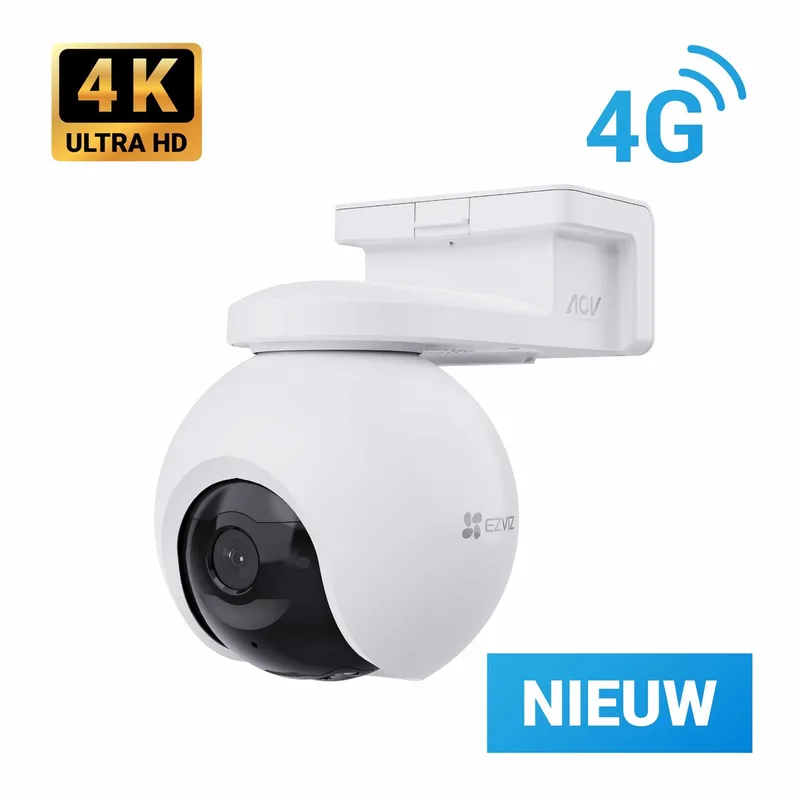 EB8 Pro 4G – 4K Beveiligingscamera – 360° Panoramisch Zicht, Ai Powered Detectie & Active Defense – 4G & Wi-Fi – Google Assistant & Amazon Alexa – IP65 de EZVIZ en Blanc – photo produit