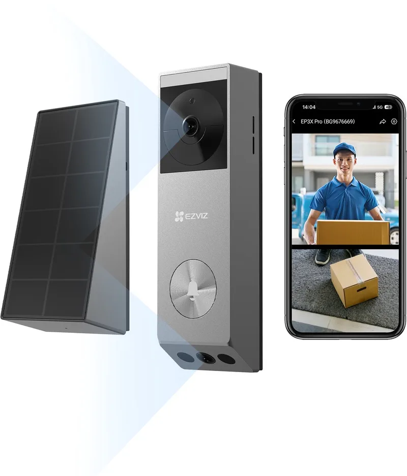 EP3X Pro + 32GB Opslag – Draadloze Video Deurbel – Dual-Lens 2K HD – Geen Abonnement – AI Detectie - Incl. Zonnepaneel - Zilver - 1 Stuk van EZVIZ in EZVIZ EP3X Pro – productfoto