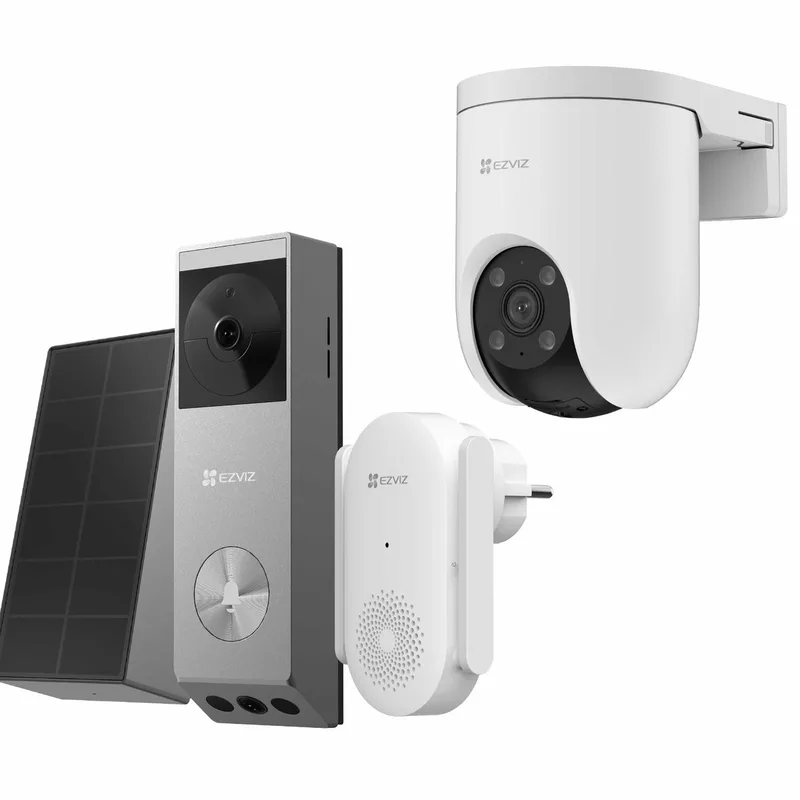 EP3X Slimme Deurbel Kit + H8C SE Buitencamera - 360° Pan & Tilt Beveiligingscamera - Pakketdetectie & AI-Tracking van EZVIZ in Wit – productfoto