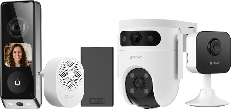 EP8 Ultra + H1C + H9C Dual 2K – Slimme Beveiligingscamera Set – Videodeurbel, Binnen- & Buitencamera – WiFi – Nachtzicht & Bewegingsdetectie by EZVIZ in Black – product photo