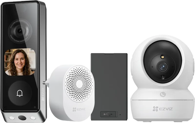 EP8 Ultra + H6c Pro 4K - Slimme Videodeurbel met Dual Lens - 360° Binnencamera - AI Detectie - Voordeelbundel fra EZVIZ i Hvid – produktbillede