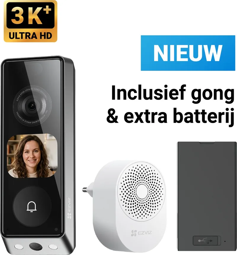 EP8 Ultra - Videodeurbel met Camera met AI Scherm – 3K+ (6MP) Dual Lens – Pakketdetectie – Draadloos of Bedraad – 32GB ingebouwde opslag – Zonder Abonnement van EZVIZ in Zilver, Zwart – productfoto