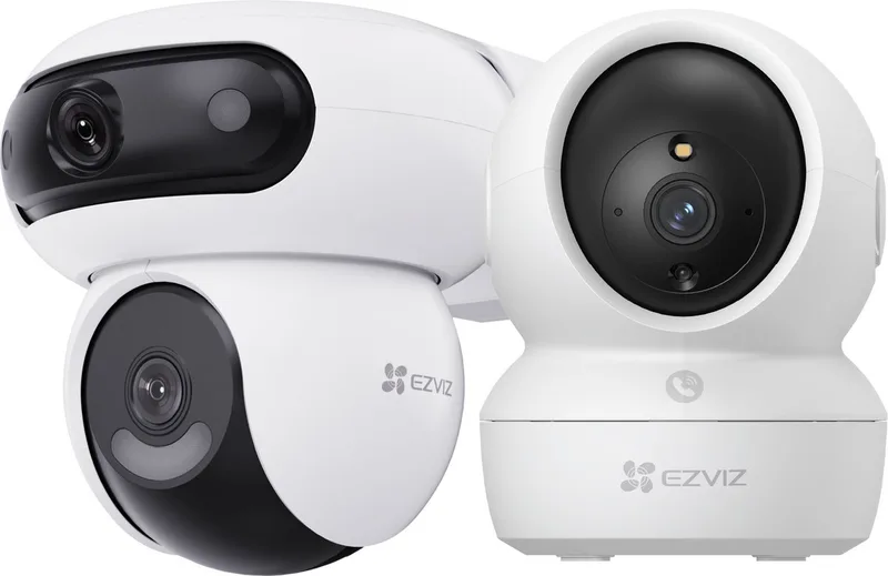 H90 Dual 2K+ Beveiligingscamera + H6c Pro 4K Binnencamera - Dual Lens, AI-Detectie en Nachtzicht - Binnen- en Buiten Camera Bundel van EZVIZ in Wit – productfoto