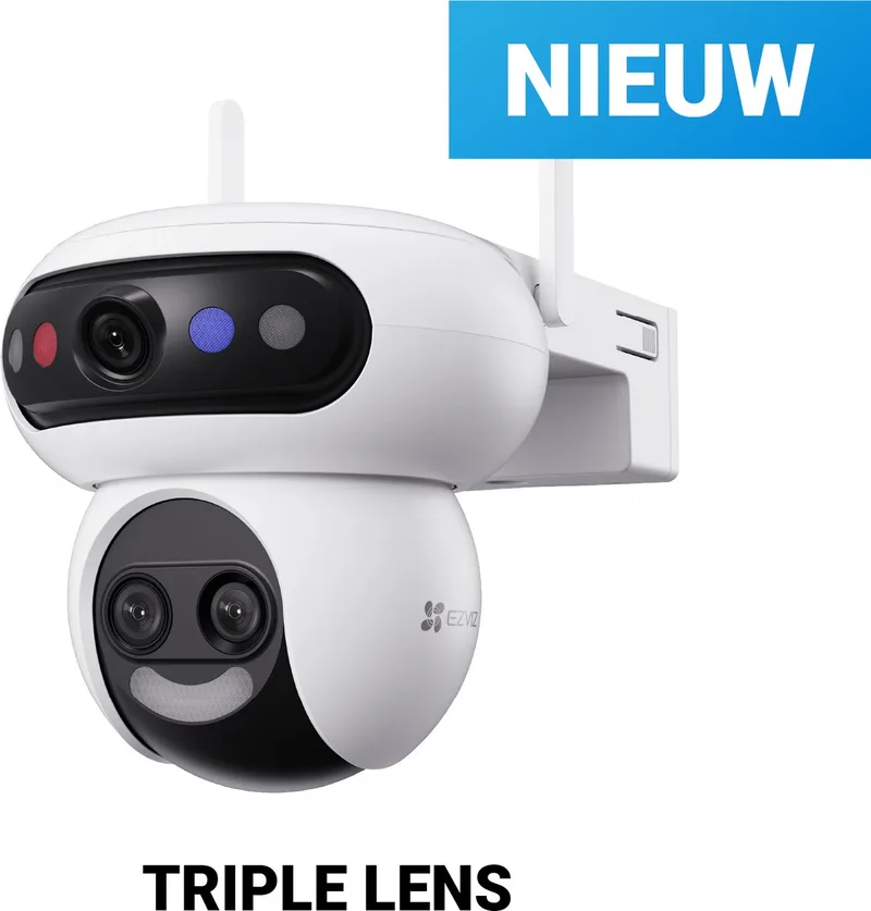 H90f Slimme Beveiligingscamera - 3K Triple Lens - WiFi Camera Buiten - werkt met Google Assistant & Alexa - Persoonsdetectie & Nachtzicht - Geen maandkosten van EZVIZ in Wit – productfoto