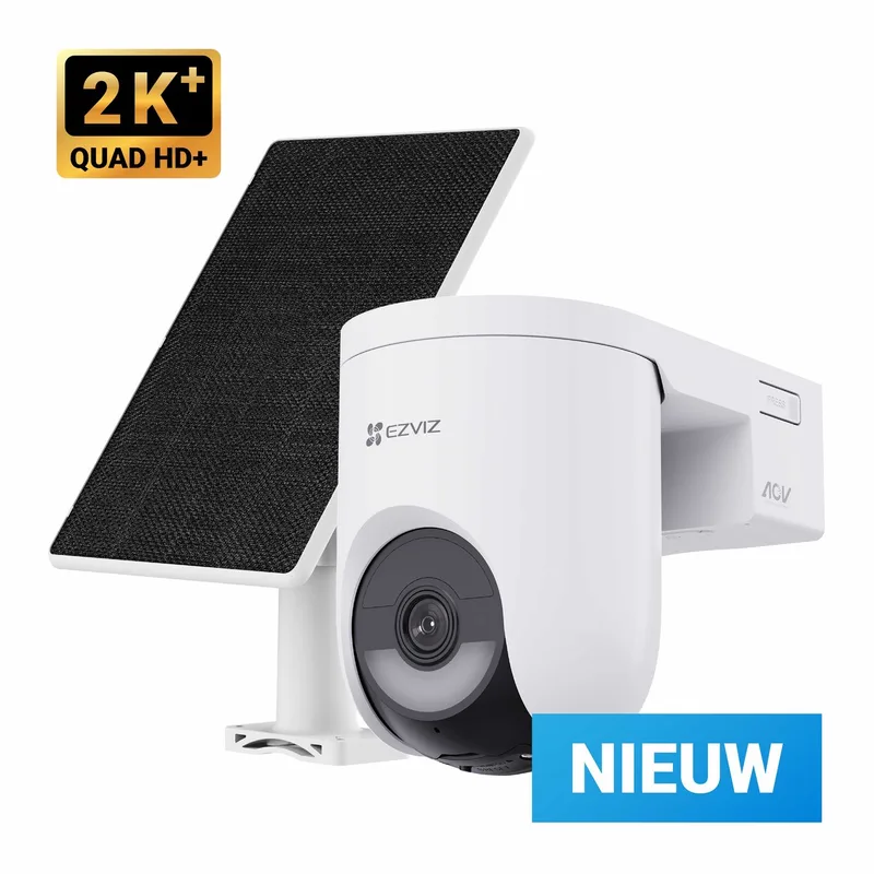 HB8 Lite 2K+ Kit met zonnepaneel, draadloze beveiligingscamera op batterijen, AOV-modus, automatische tracking, AI detectie van personen/voertuigen, kleurennachtzicht, tweerichtingsaudio, werkt met Google Assistant en Alexa,Geen maandkosten by EZVIZ in HB8 lite 2K+ Kit – product photo