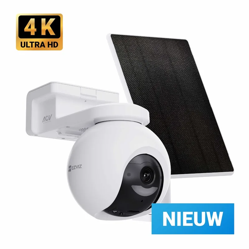 HB8 Pro 4K Kit Draadloze Beveiligingscamera WiFi met 5W Zonnepaneel - AI Personen/Voertuigdetectie - 360° PTZ - Nachtzicht in Kleur - Buiten Camera- Geen maandkosten van EZVIZ in EZVIZ HB8 Pro 4K Kit + 5W Zonnepaneel – productfoto