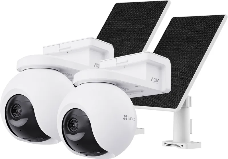 HB8 Pro 4K Kit Draadloze Beveiligingscamera WiFi met 5W Zonnepaneel - AI Personen/Voertuigdetectie - 360° PTZ - Nachtzicht in Kleur - Buitencamera - Geen maandkosten - Wit - 2 Stuks van EZVIZ in 2 Kits – productfoto
