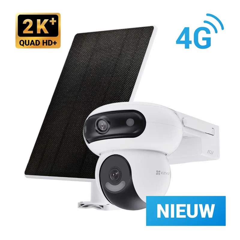 HB90x Dual 4G & wifi 6 – 2K+ Dual-Lens Beveiligingscamera & 8W Zonnepaneel – 360° Pan-Tilt- AI Detectie - Auto Tracking – ColorFULL Nachtzicht – Sirene & Spotlight - Geen maandkosten van EZVIZ in EZVIZ HB90x Kit – productfoto