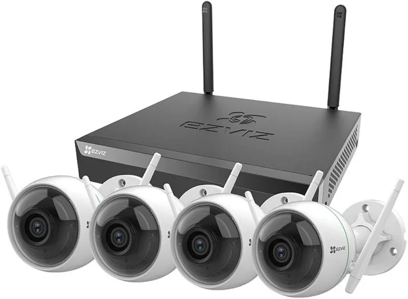 X5S + H3C - Beveiligingssysteem - Inclusief 4 Camera's - Buitencamera's - WiFi - NVR - Kit - 4MP - 2K - IP67 - AI Detectie - Wit van EZVIZ in Zwart – productfoto