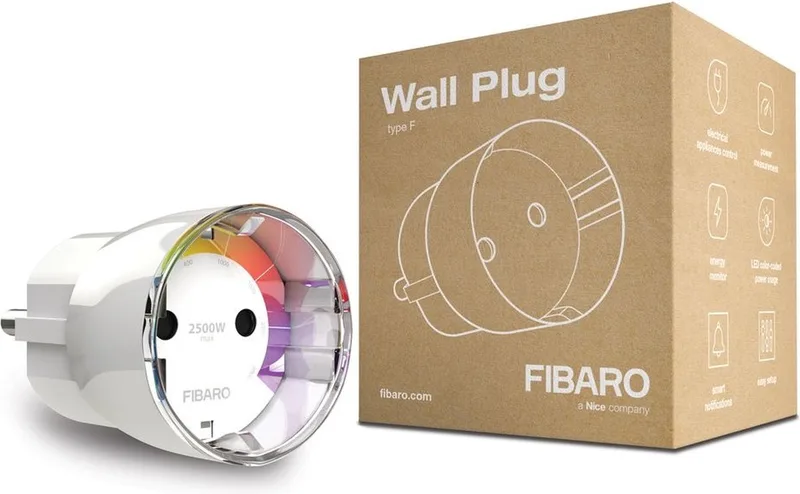 Wall Plug - Type F (NL) - Slimme Stekker incl. energiemeter - werkt met Toon, FIBARO Home Center en Homey van FIBARO in Wit – productfoto
