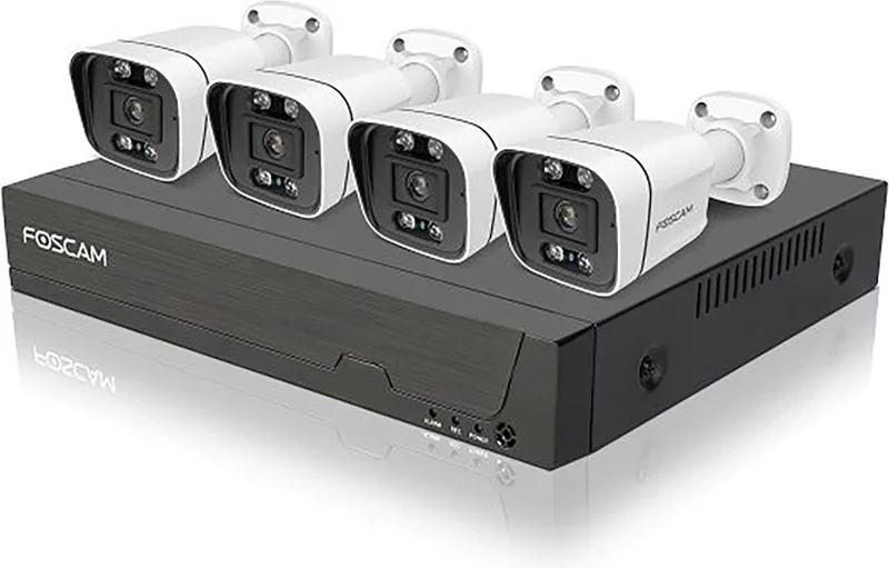 FN9108E-B4-2T PoE Beveiligingssysteem – 8-kanaals 5MP NVR Kit met 4 Bullet Camera’s – Persoons- en Voertuigdetectie – Nachtzicht – H.264+ – Plug & Play – 2TB HDD by Foscam in Black – product photo