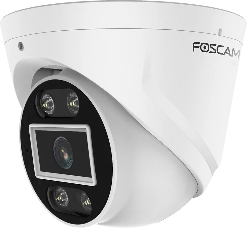 T5EP-W 3K Turret Camera – 5MP PoE Bewaking voor Buiten – Slimme Persoon- en Voertuigherkenning – Sirene, Spotlight en 2-weg Audio – IP66 van Foscam in Wit – productfoto