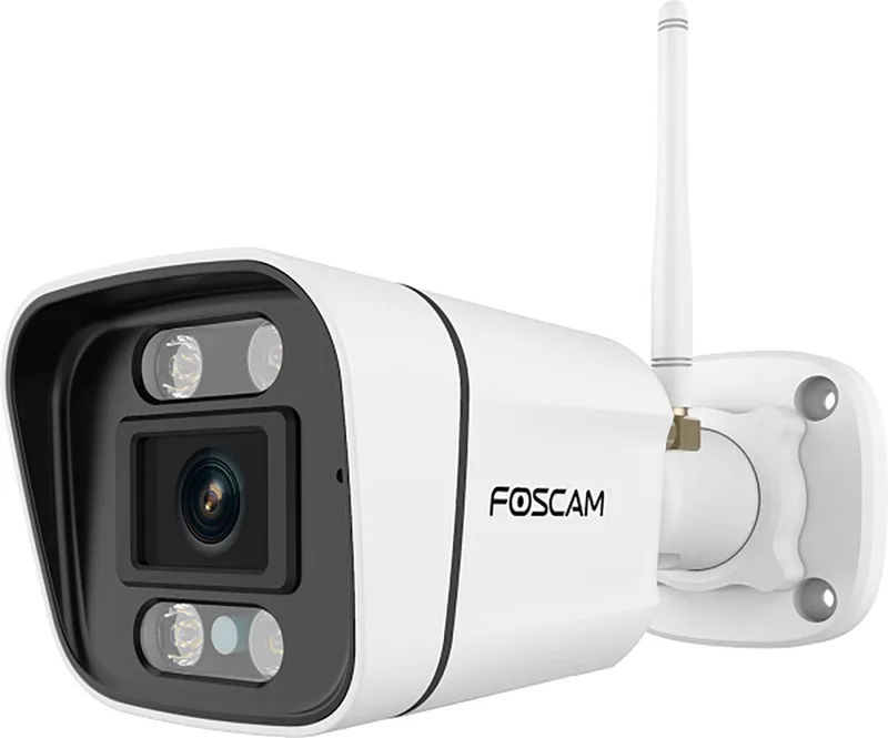 V5P Beveiligingscamera Buiten – 3K 5MP Dual-band WiFi IP Camera – Persoons- en Voertuigdetectie – Nachtzicht 20m – 2-weg Audio – Spotlight Sirene – IP66 de Foscam en Blanc – photo produit