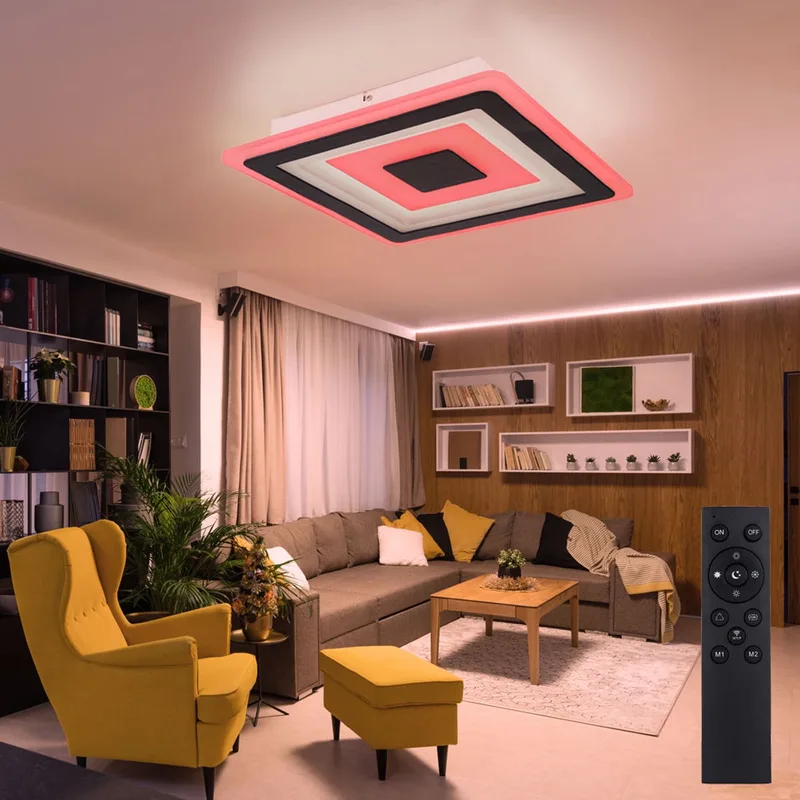 LED plafondlamp woonkamerlamp eetkamerlamp, metaal acryl dimbare afstandsbediening app/voice control Smart RGB CCT geheugen, 34W 1700Lm 3000-6500K, L 39,5 cm fra Globo i Hvid – produktbillede